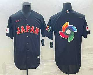 Men%27s Japan Baseball 2023 Black World Big Logo With Patch Classic Stitched Jersey